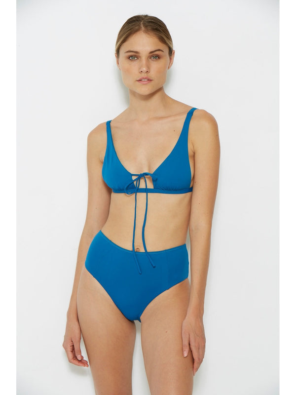 blue high waisted bikini bottoms
