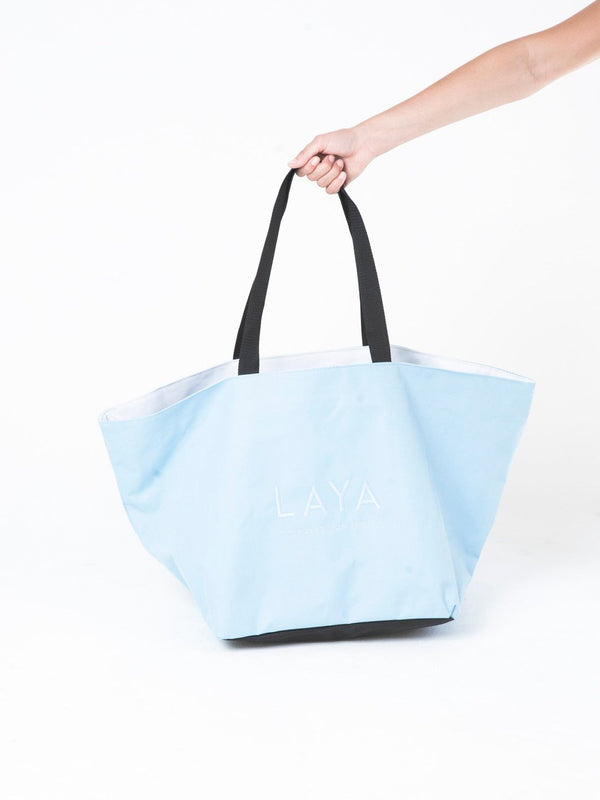 light blue tote bag