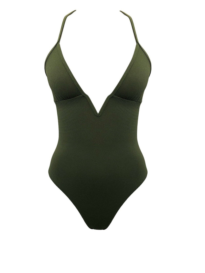 army green v neck swimsuit