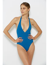 blue one piece swimsuit