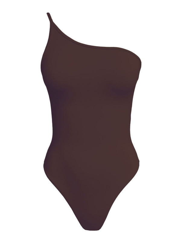 brown one shoulder swimsuit