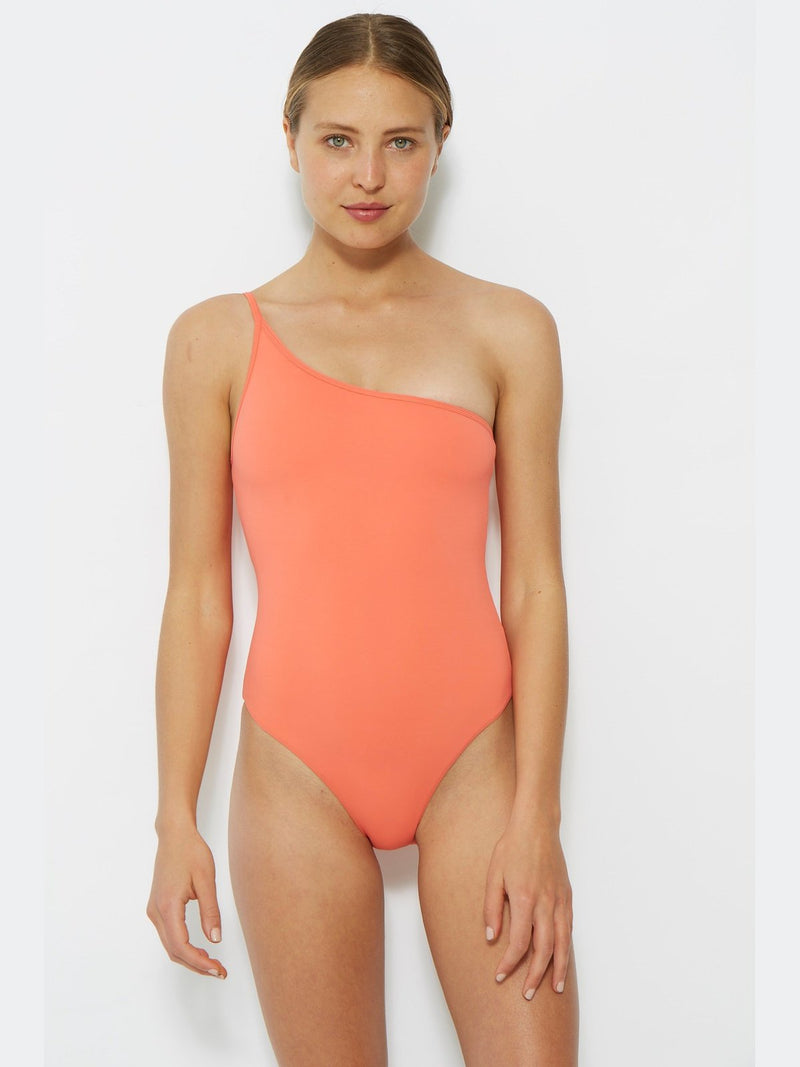 one shoulder one piece swimsuit coral
