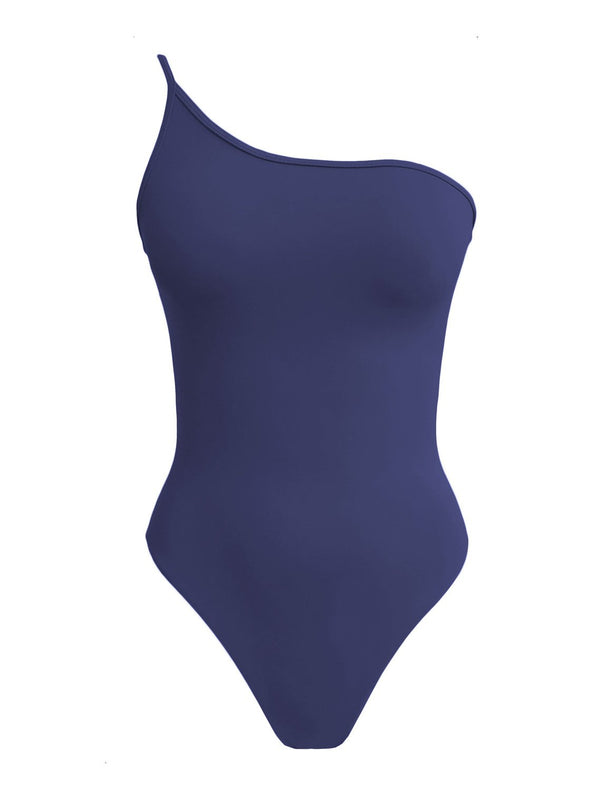 navy one shoulder swimsuit