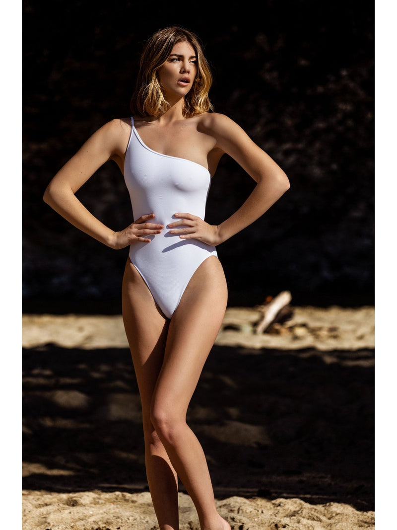 white one shoulder swimsuit