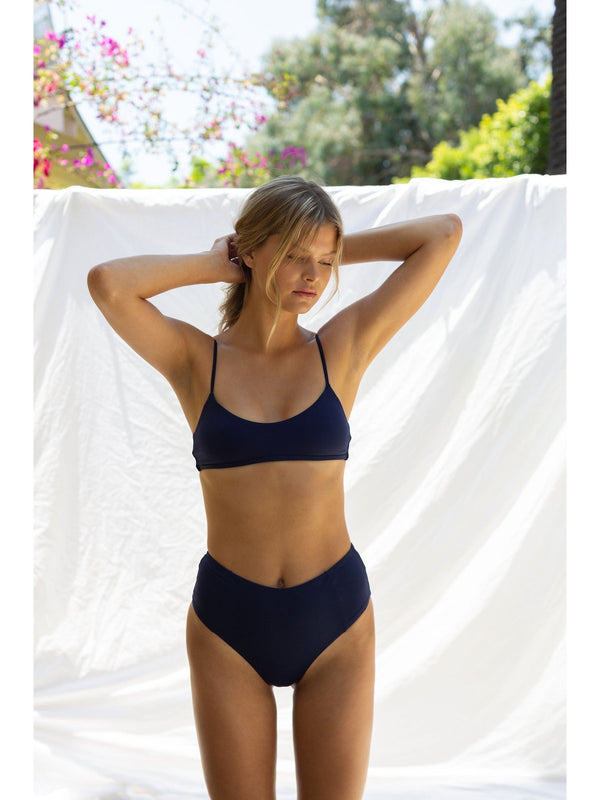 navy crop bikini top